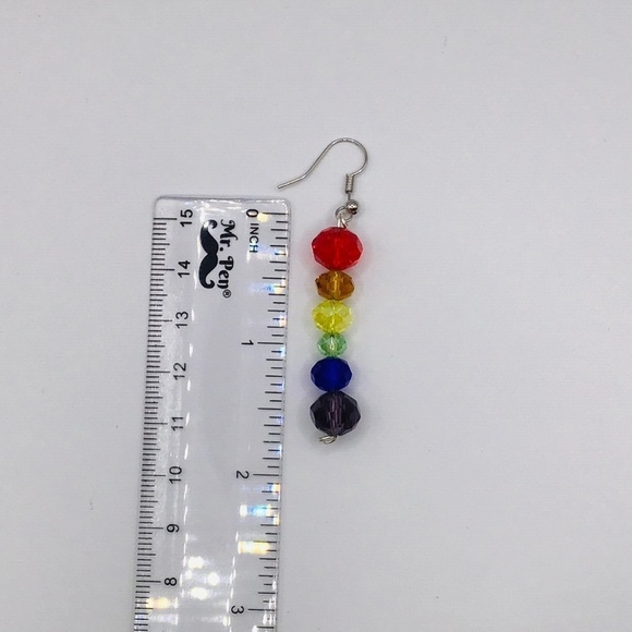 GRATEFUL Times Earrings Chakra Rainbow Faceted Glass Gem Beads Hippie Pride - Picture 5 of 5
